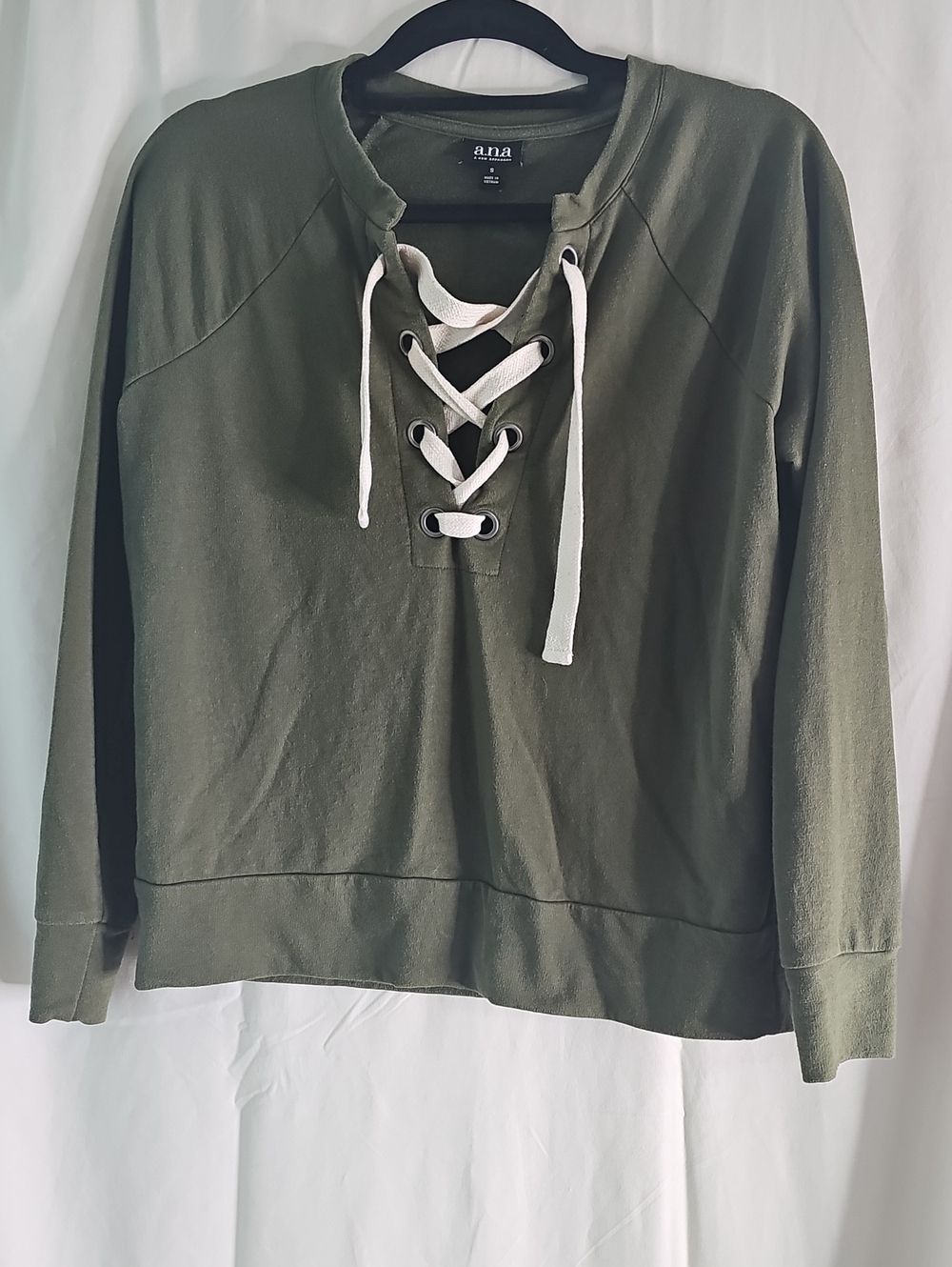 a.n.a Olive Lace-Up Drawstring Sweatshirt with White Laces